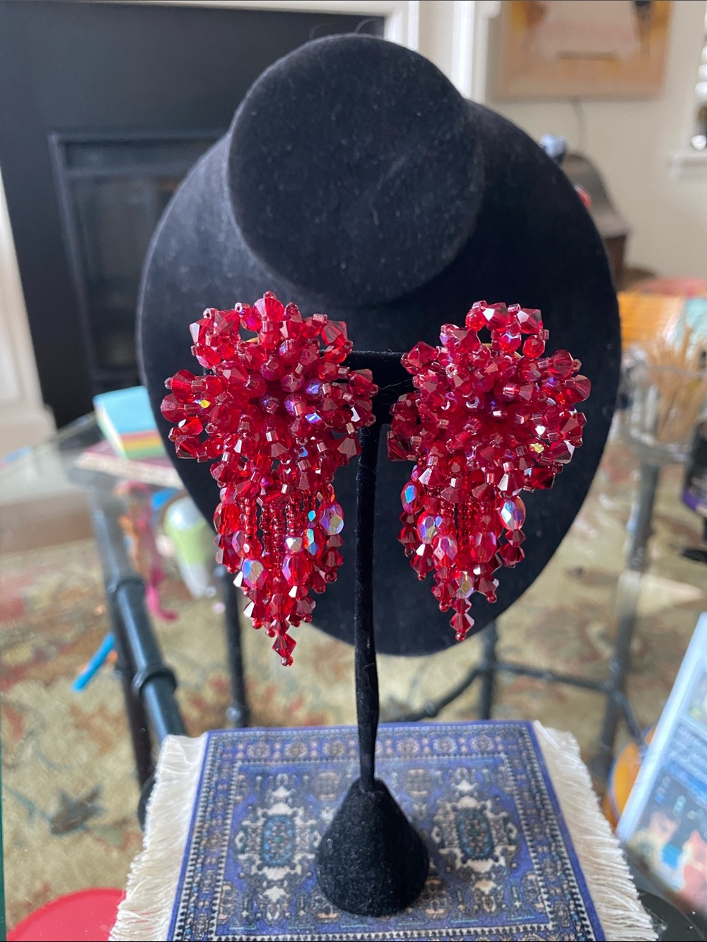 Red Crystal Cluster Drop Earrings - Women Jewelry